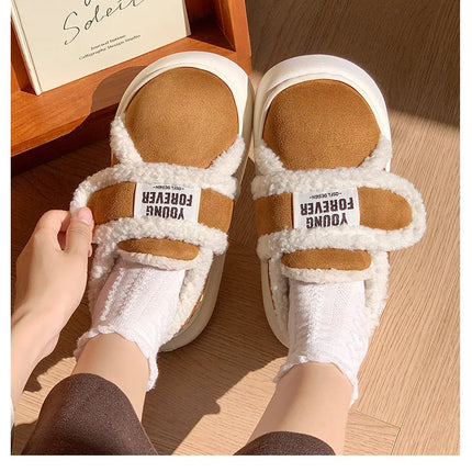 Indoor Warm Cotton Slippers For Women Winter Platform Shoes Soft Plush Thick Sole Girls Home Floor Daily Walking Fluffy Shoes