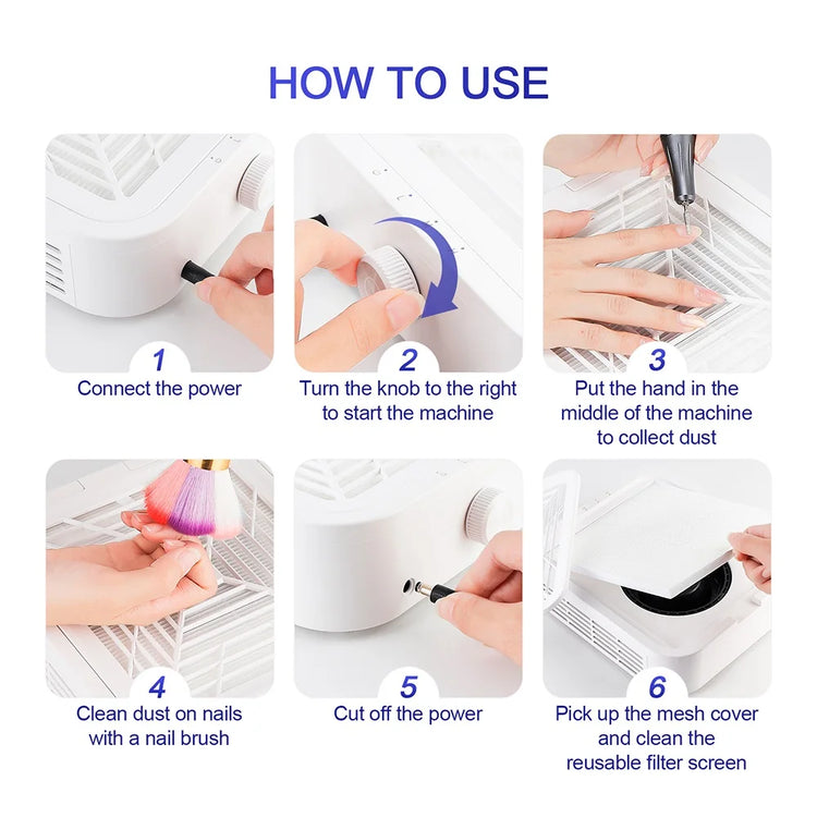 Powerful 130W Nail Dust Extractor Vacuum Cleaner 6 Gear Adjustable Suction with 360° Flexible Tube Manicure Dust Collector for Nail Stylist Salon & Home Nail Art
