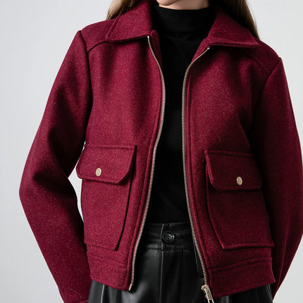 KONDALA Red Bordeaux Loose Jakcets Women Zipper Pockets Short Coats Fashion 2025 Autmn Elegant Bomer Jackets Elegant Outwears