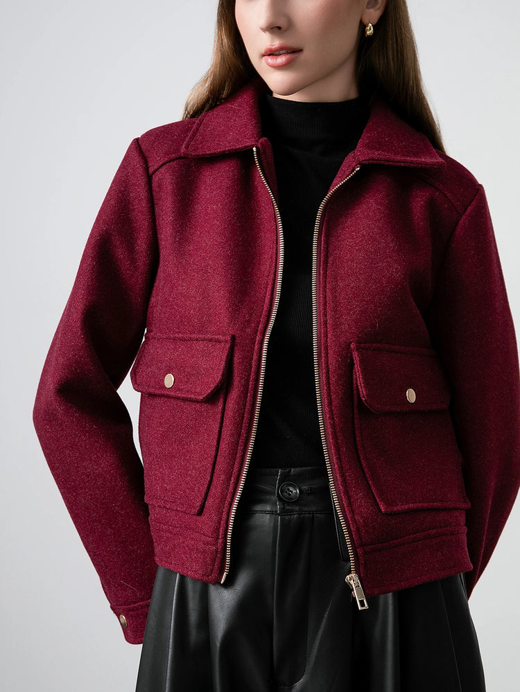 KONDALA Red Bordeaux Loose Jakcets Women Zipper Pockets Short Coats Fashion 2025 Autmn Elegant Bomer Jackets Elegant Outwears