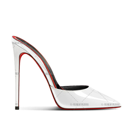 Sandali Baotou da donna nuovo stile 2025, tacchi alti con fondo rosso a punta da 12 cm, tacchi ultra fini, mezze pantofole per uso esterno platinumshop