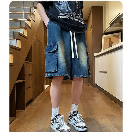 Pantaloncini di jeans cargo da uomo estivi Baggy dritti Moda Casual Pantaloni corti a gamba larga Tasca grande Jeans corti per vacanze al mare Uomo