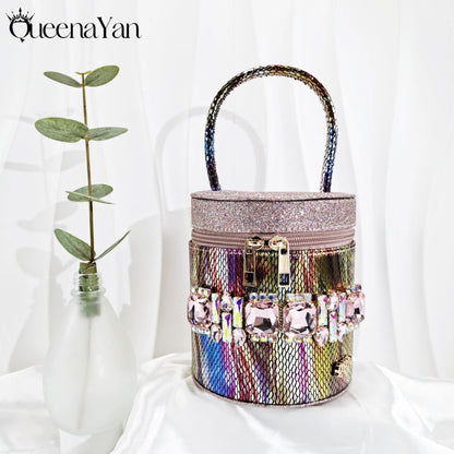 Queena Yan Nigerian-Inspired Rhinestone High Heels With Colourful Bucket Bag Fashionable Womens Footwear And Accessories Set