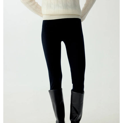 100% fine spun wool knitted pants for women, soft and comfortable thin wool leggings, slim fit solid color leggings PlatiNum