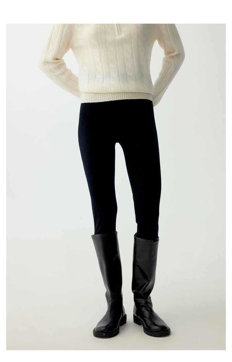 100% fine spun wool knitted pants for women, soft and comfortable thin wool leggings, slim fit solid color leggings PlatiNum