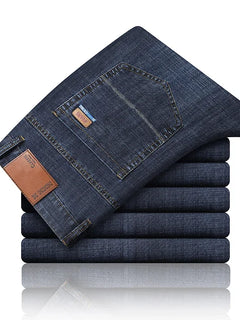 New Ice Silk Thin Denim Jeans for Men Blue Straight Stretch Cotton Denim Pant Business Casual Lightweight Trousers Spring Summer