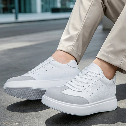 Men 7CM Invisible Height Increasing Sneakers Comfortable Breathable Leather Casual Elevator Shoes Lace Up Thick Sole Sport Shoes