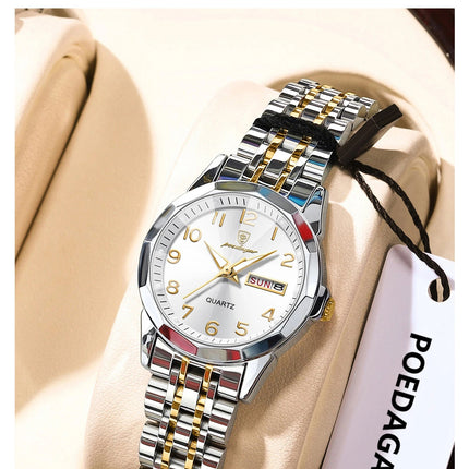POEDAGAR elegante orologio da polso da donna al quarzo impermeabile luminoso data settimana orologio da donna orologi da donna casual in acciaio inossidabile reloj platinumshop