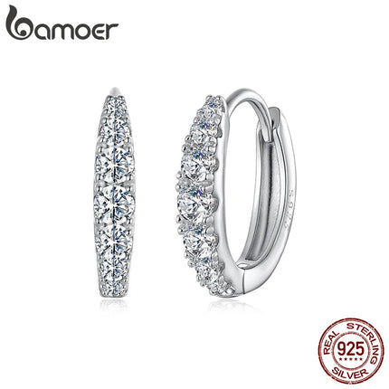 BAMOER Moissanite Huggie Hoop Earrings for Women, 925 Sterling Silver Hypoallergenic Earrings with White Gold Plated MSE092 PlatiNum