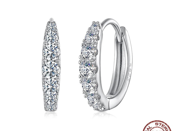 BAMOER Moissanite Huggie Hoop Earrings for Women, 925 Sterling Silver Hypoallergenic Earrings with White Gold Plated MSE092 PlatiNum
