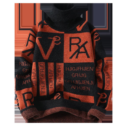 2024 Winter men's flower pattern Sweaters thick O-neck sweater men youth autumn Men's Turtle neck wool Casual Knitwear Pullover