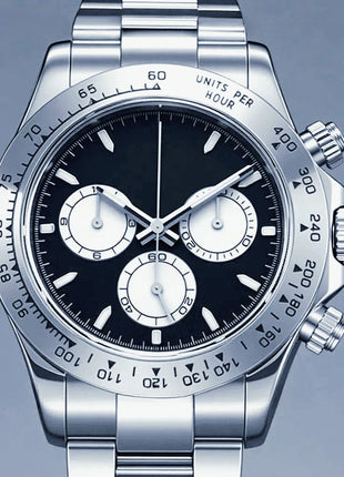 Orologi Meccanici Automatici di Lusso da Uomo 40mm, Cinturino in Acciaio Inossidabile Spazzolato, Elegante Quadrante Panda Nero Blu, Luminoso a Lunga Durata