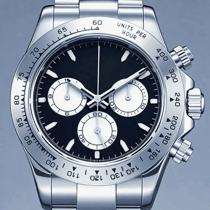 Orologi Meccanici Automatici di Lusso da Uomo 40mm, Cinturino in Acciaio Inossidabile Spazzolato, Elegante Quadrante Panda Nero Blu, Luminoso a Lunga Durata