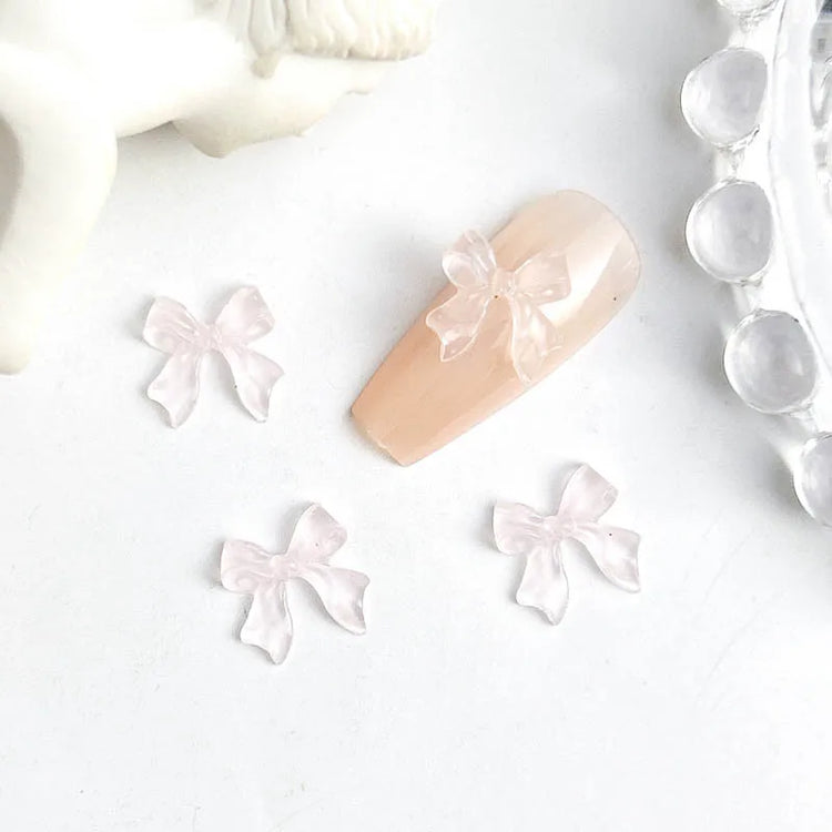 50pcs 3D Sweet Pearly Glossy Ribbon Bow Resin Nail Charms Ballerina Bow Tie Nail Art Decoration Nail Accessories Manicure DIY