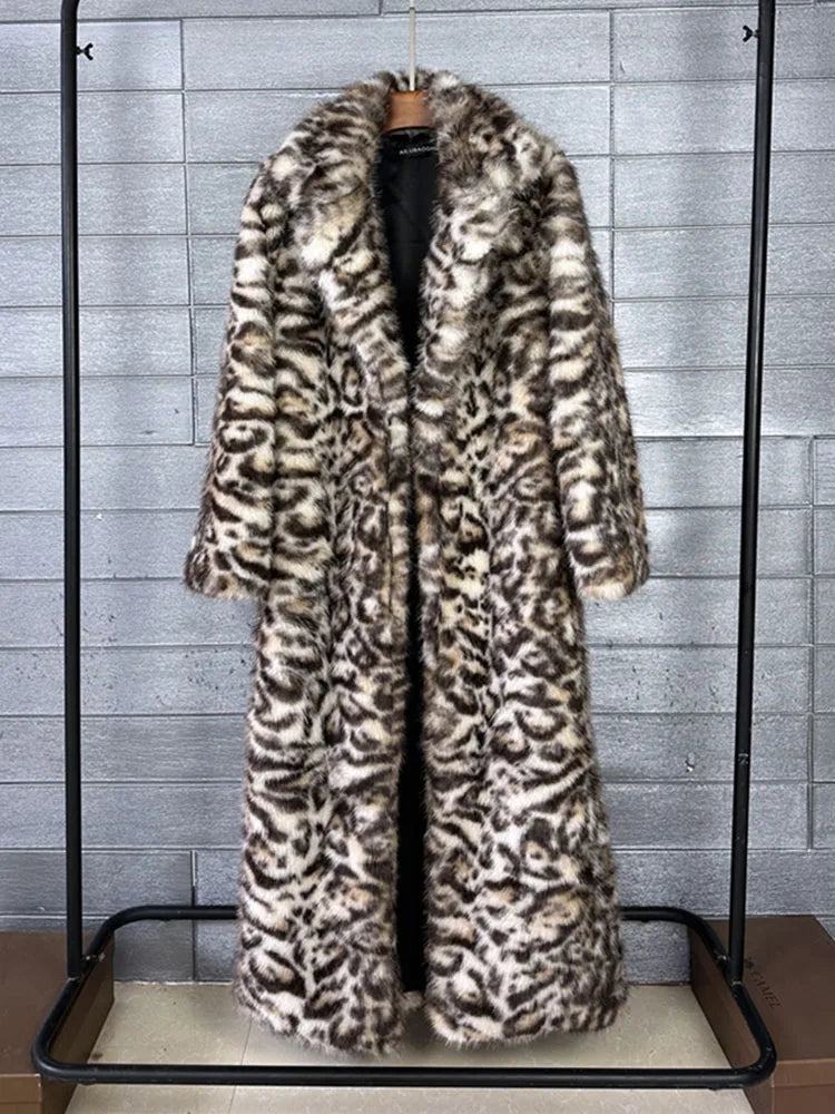 ZADORIN 130cm Long Fluffy Woman Leopard Faux Fur Coat Y2K Clothes Luxury Warm Faux Fur Jackets Winter Coats For Woman Outerwears
