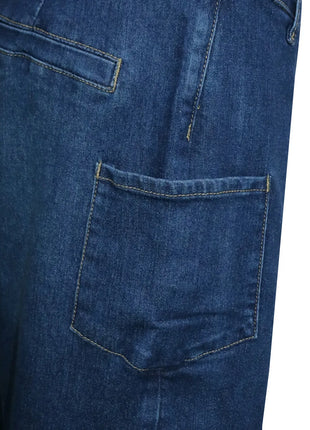 Jeans Larghi Vintage in Denim Lavato per Donna, Vita Alta con Asimmetrico Design Incrociato, Stile Y2K Streetwear Casual alla Moda