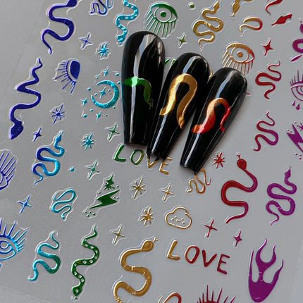 12Pcs 3D Rainbow Bowknot Star Geometry Lines Nail Stickers Love/Frame/Flower Self-Adhesive Nails Sliders 8*10cm Manicure Decals