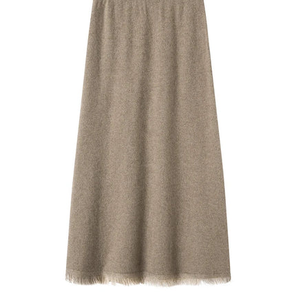 Women Cashmere A-Line Tassel Skirt High Waist Office Lady Retro Autumn Winter 100% Cashmere Knitwear Graceful Regular Fit Dress PlatiNum