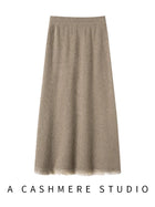 Women Cashmere A-Line Tassel Skirt High Waist Office Lady Retro Autumn Winter 100% Cashmere Knitwear Graceful Regular Fit Dress PlatiNum