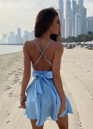 2023 Sexy robe de soirée moulante sans manches à dos nu pour femme élégante, col en V, mini-robe courte et moulante