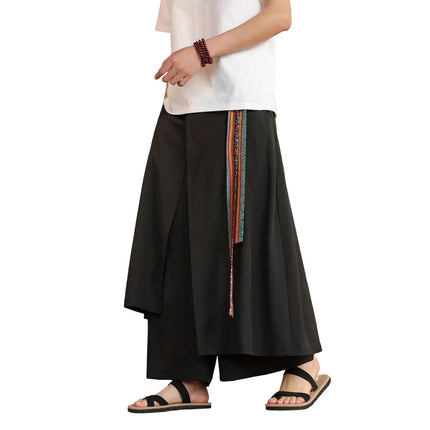 Pantaloni Eleganti da Uomo Stile Nepal, Gamba Larga, Vita Alta, Leggeri e Sottili, con Patchwork Irregolare, Moda Streetwear