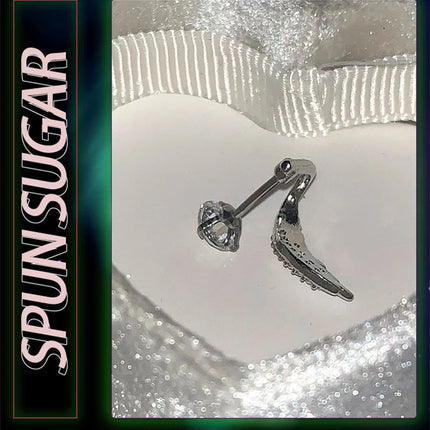 1pcs Silver Color Wing 316L Stainless Steel Ear Bone Nail for Women New Fashion Full of Rhinestone Earrings Accessories for Ear PlatiNum