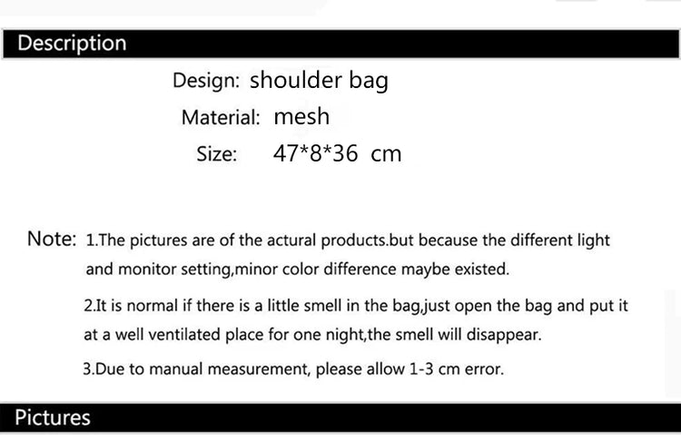 Borsa tote da donna in rete trasparente, borsa a tracolla portatile alla moda multifunzionale per lo shopping, viaggi, spiaggia estiva