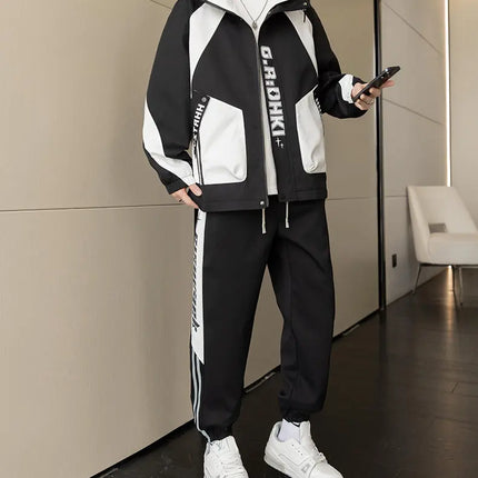 Casual 2-Piece Men's Sets Spring Autumn Streetwear Hooded Jackets & Jogger Tracksuits Outdoor Coats And Drawstring Pant Clothing