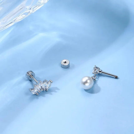 Florideco 1PC Stainless Steel Cartilage Stud Earrings for Women Opal Flat Back Earring Studs Lip Bar Nose Ear Piercing Jewellery PlatiNum