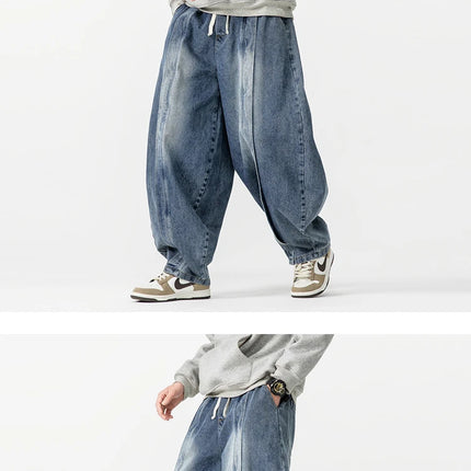2025 Nuovi pantaloni stile harem vintage da uomo pantaloni larghi in denim hip-hop larghi da uomo jeans dritti oversize moda pantaloni in vita elastica
