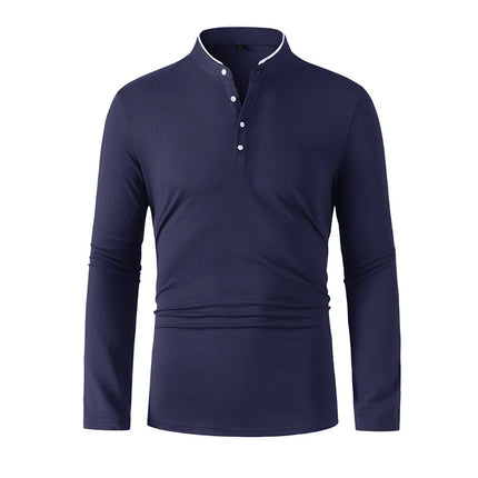 2025 New Men's Casual and Fashionable Solid Color Long Sleeve Stand-Up Collar T-Shirt Versatile and Comfortable Summer Top
