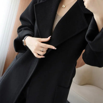 100% Wool Coat Women's Wear 2026 Autumn/Winter Fashion Temperament Double sided Cashmere Coats with Belt Elegant Long Overcoat