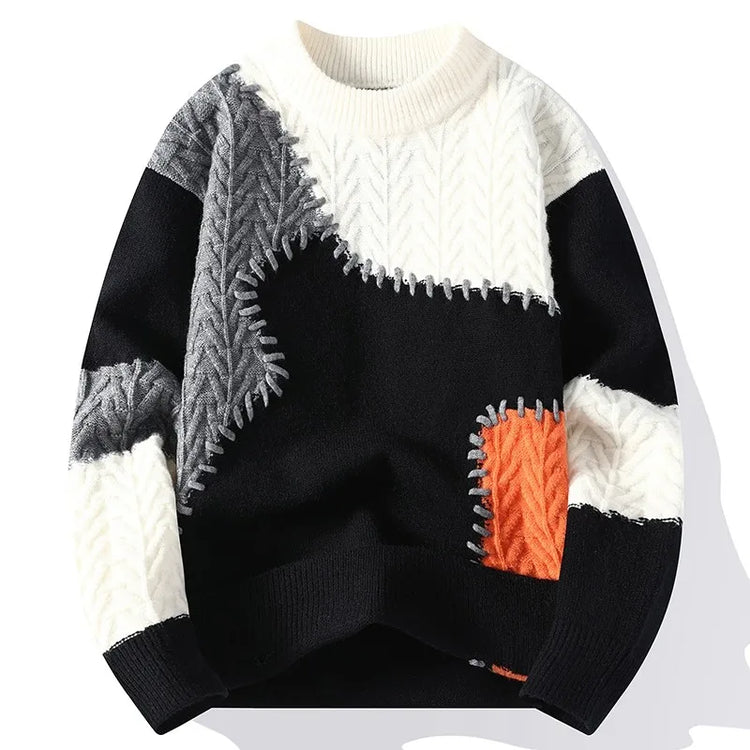 Thorn Style Spliced Knitted Sweater 2025 Fashionable High Street Autumn Winter Warm Men's Top Hip-hop Streetwear Fishing Sports
