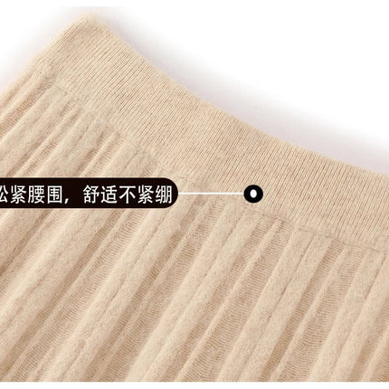 FRSEUCAG Autumn and winter women's warm half skirt 100% mink cashmere pleated skirt thick long skirt soft and loose fashionable PlatiNum