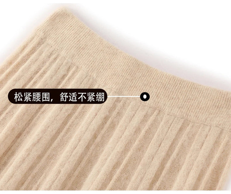 FRSEUCAG Autumn and winter women's warm half skirt 100% mink cashmere pleated skirt thick long skirt soft and loose fashionable PlatiNum