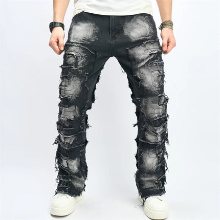 Denim Pants Men Ripped Distressed Washed Fashion Designer Male Denim Trousers Street Style Men's Slim Biker Jeans PlatiNum