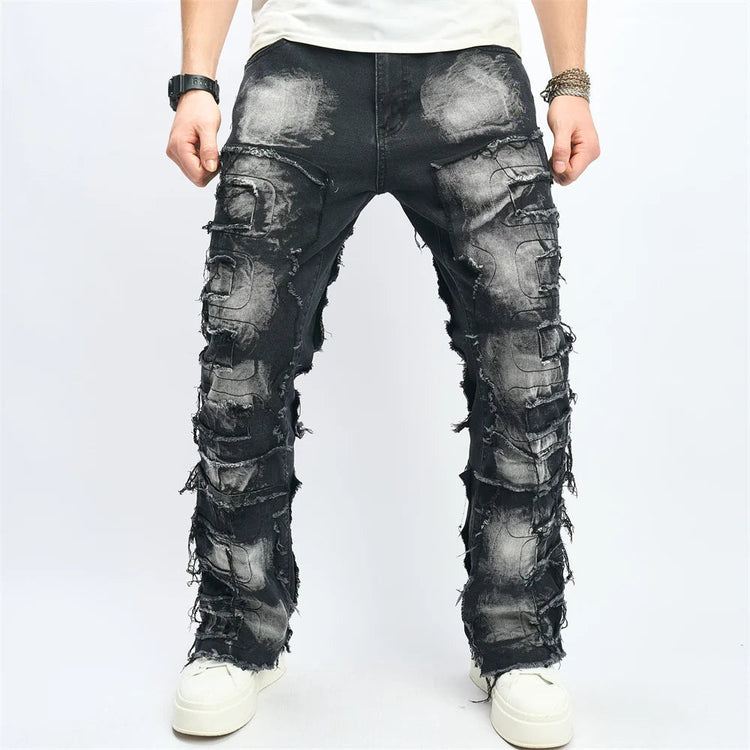 Denim Pants Men Ripped Distressed Washed Fashion Designer Male Denim Trousers Street Style Men's Slim Biker Jeans PlatiNum