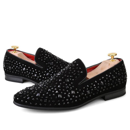 Scarpe eleganti da uomo Mocassini neri a punta di lusso Scarpe con paillettes in metallo denim Scarpe da sposa per feste da uomo di alta qualità Novità