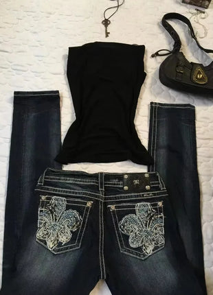 Jeans larghi ricamati modello Joker di tendenza della moda americana Donna Street Y2K Nuovi pantaloni a gamba larga oversize Hip Hop Jeans unisex