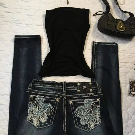 Jeans larghi ricamati modello Joker di tendenza della moda americana Donna Street Y2K Nuovi pantaloni a gamba larga oversize Hip Hop Jeans unisex