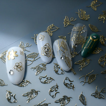 1pcs Gilded Hollow Flower Leaves Nail Art Stickers French Lines Bohemian Tassels 3D Nail Decals Rose Pattern Manicure Decoration