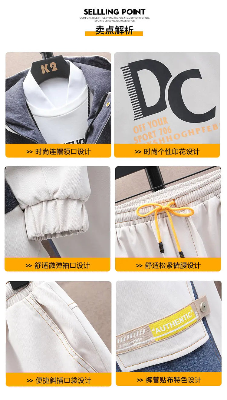 Casual Two Piece Men's Sets Clothing Spring Autumn Hooded Jackets And Pants Tracksuits Youth Street Wear Loose Top Coat & Jogger