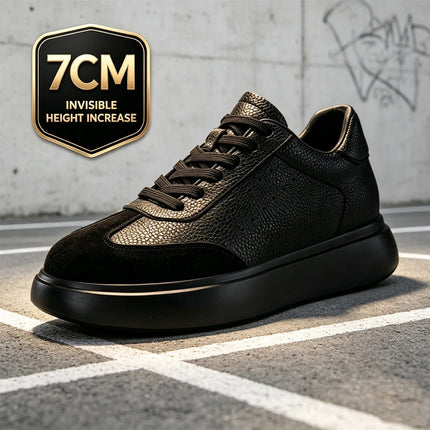 Men 7CM Invisible Height Increasing Sneakers Comfortable Breathable Leather Casual Elevator Shoes Lace Up Thick Sole Sport Shoes