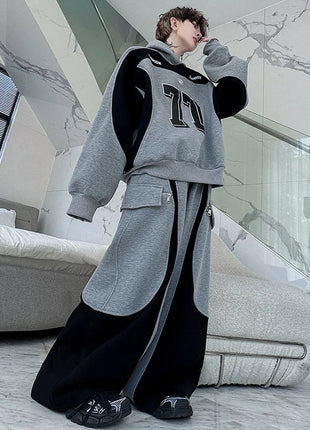 LUZHEN Street Wear Sports Two-piece Sets Men's Fashion Autumn 2025 New Color Contrast Splicing Loose Casual Pants Hoodies JY3686 PlatiNum