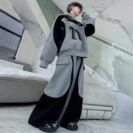 LUZHEN Street Wear Sports Two-piece Sets Men's Fashion Autumn 2025 New Color Contrast Splicing Loose Casual Pants Hoodies JY3686 PlatiNum