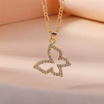 Y2K Crystal Butterfly Heart Necklace Fashion Kpop Shiny Clavicle Chain Necklaces for Women Girls New Trend Party Gifts Jewelry PlatiNum