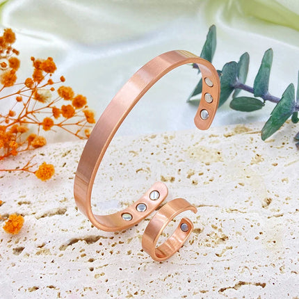 Set Bracciali e anelli in rame puro per donna Uomo Polsino semplice Braccialetti magnetici Artrite Salute Gioielli in rame massiccio platinumshop