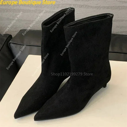 2025 NEW  Vintage Pointed Toe Women Ankle Boots Designer Thin Low Heel Shoes Modern Short Botas Autumn Winter Zapatos De Mujer