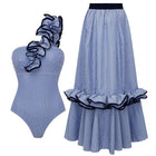2025 Nuova donna sexy monospalla con volant a righe stampa costume intero e gonna monokini costume da bagno da spiaggia body femminile platinumshop