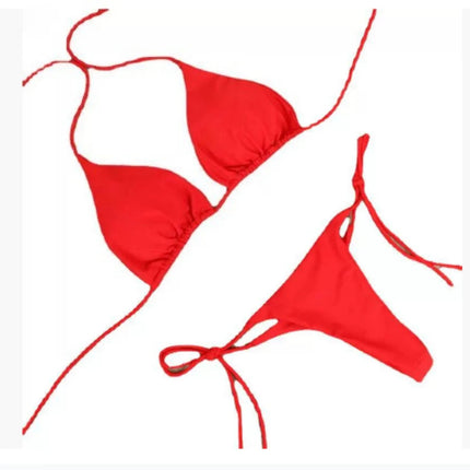 Costume da bagno bikini da donna sexy a tinta unita, con laccetti e triangolo incrociato, senza ferretto e senza imbottitura. PlatiNum